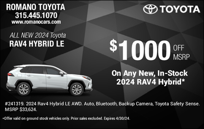 $1000 Off New, In-Stock Toyota Rav4 Hybrids