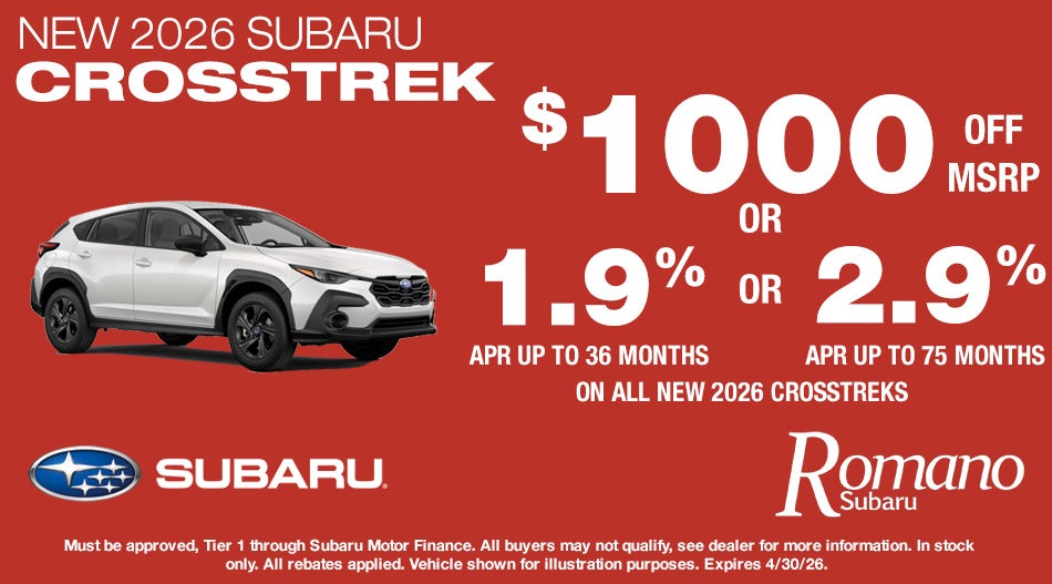 New 2026 Subaru Crosstrek AWD | Romano Auto Dealerships Specials ...